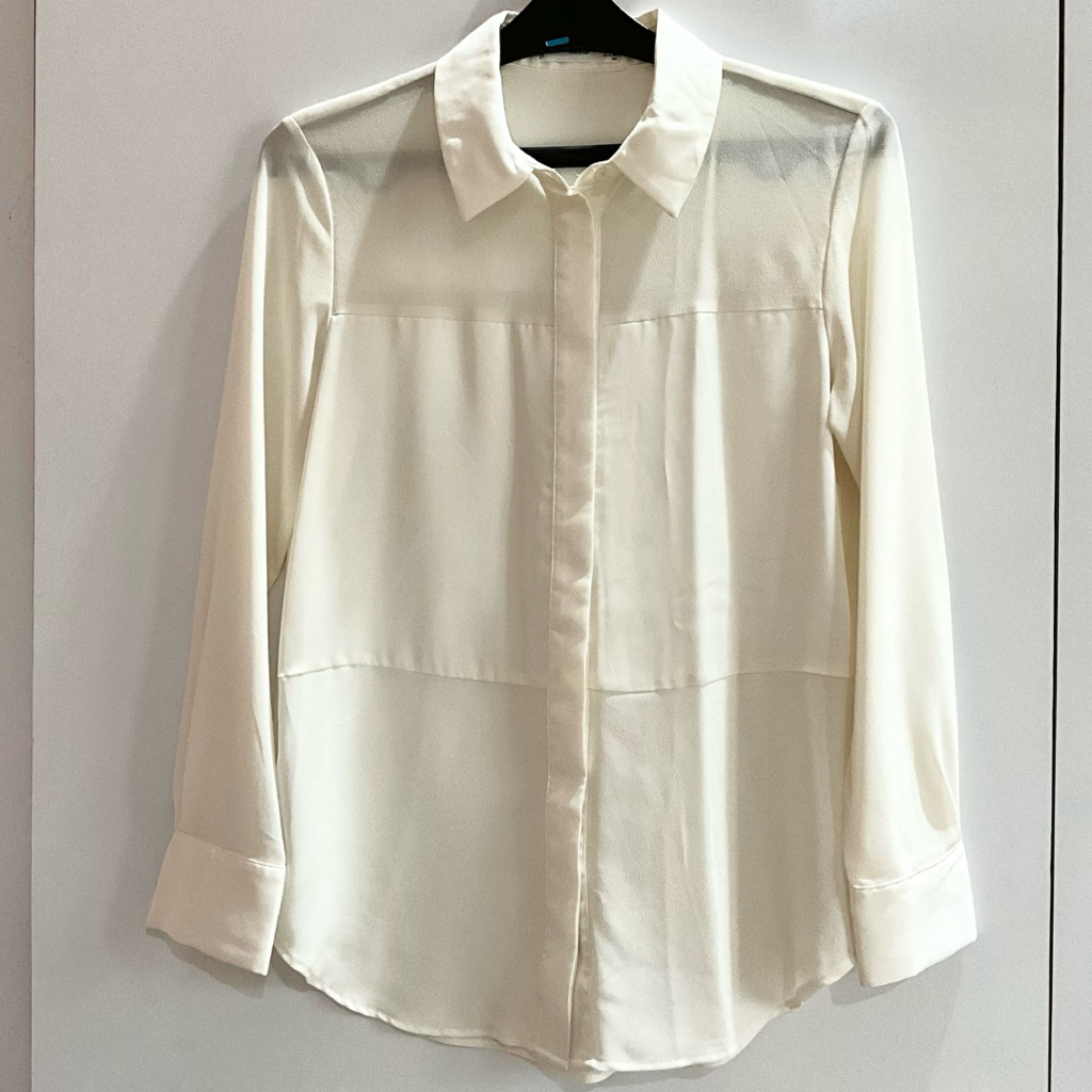 Mango Shirt Pakaian Wanita Kemeja Lengan Panjang Kerah White Original