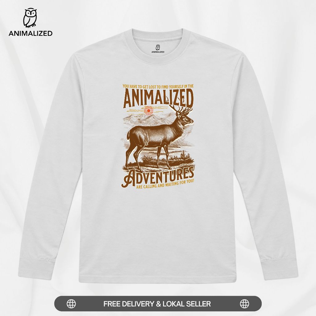 Animalized Kaos Pria Baju Lengan Panjang Rusa The Wild Deer Adventure
