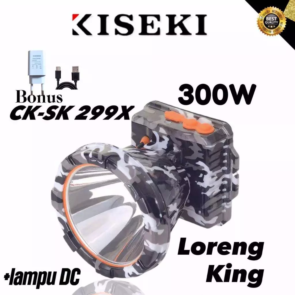 SENTER KEPALA LED 300W ARMY KISEKI CK-SK299X - SUPER TERANG - TAHAN LAMA - LORENG KING - TAHAN LAMA