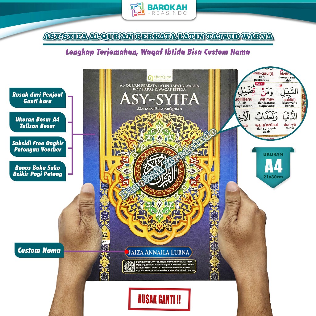 Mushaf Asy-Syifa Besar A4 Dan A5 Sedang Alquran Perkata Latin Terjemah Tajwid Warna Kode Angka, Al q