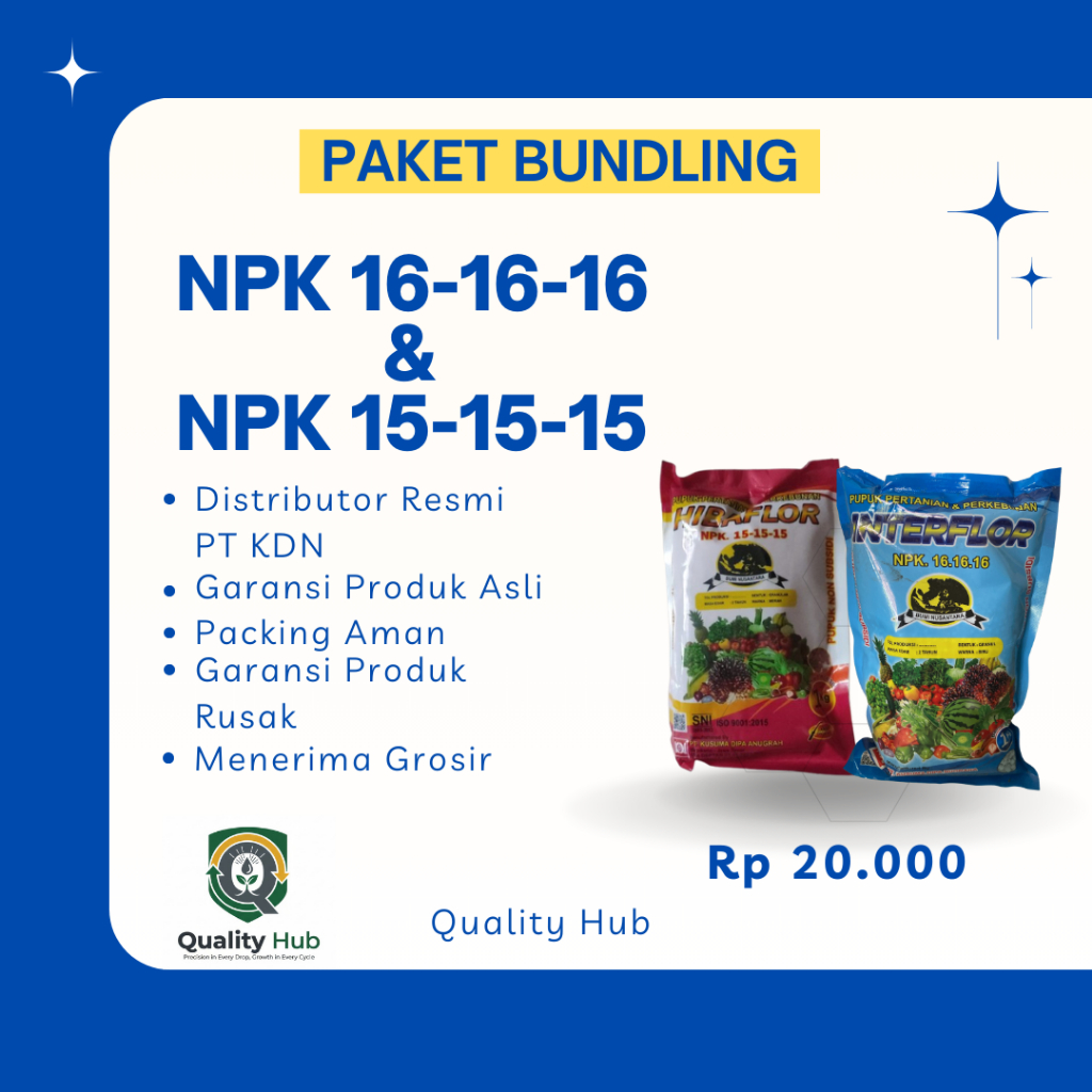 Pupuk NPK 16-16-16 & Pupuk NPK 15-15-15 Kemasan 1kg [PAKET BUNDLING]