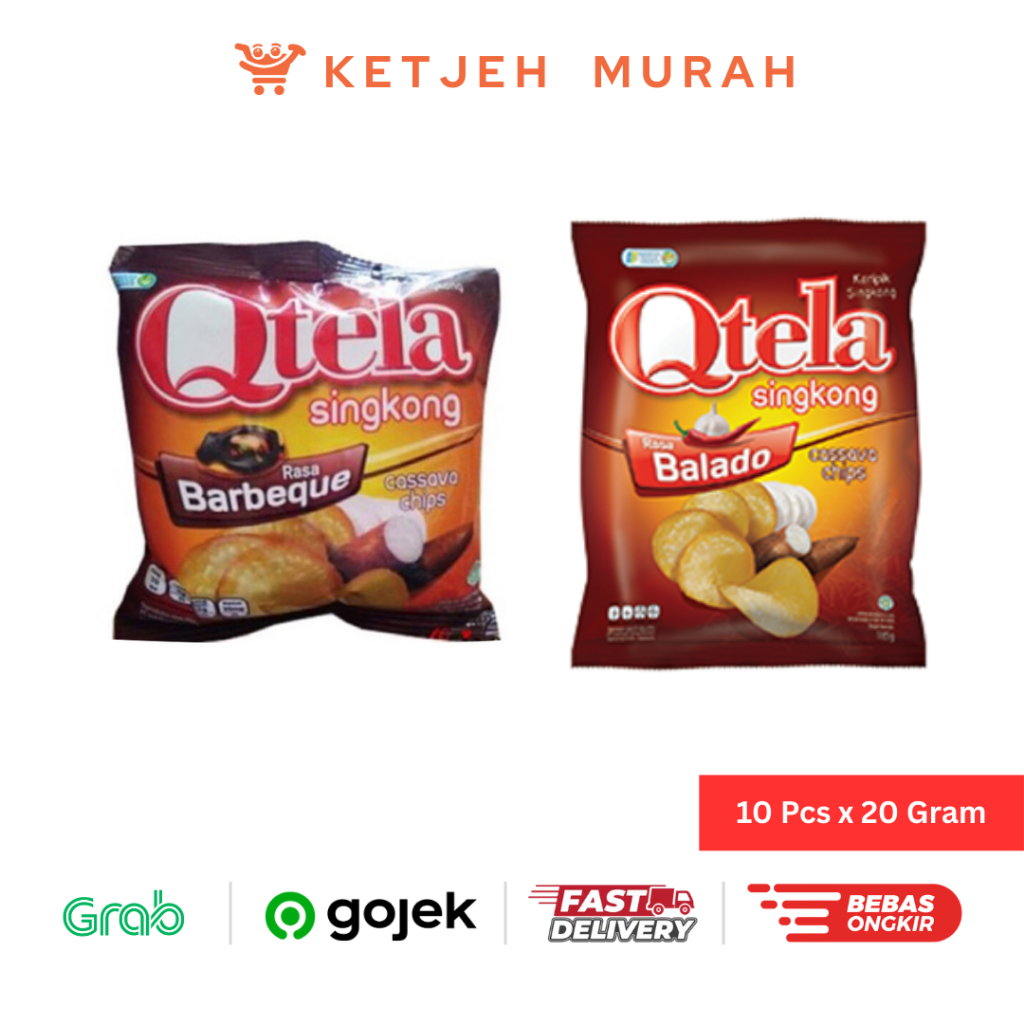Qtela Keripik Singkong Rasa Barbeque BBQ / Balado 20 Gram 1 Renteng isi 10 Pcs
