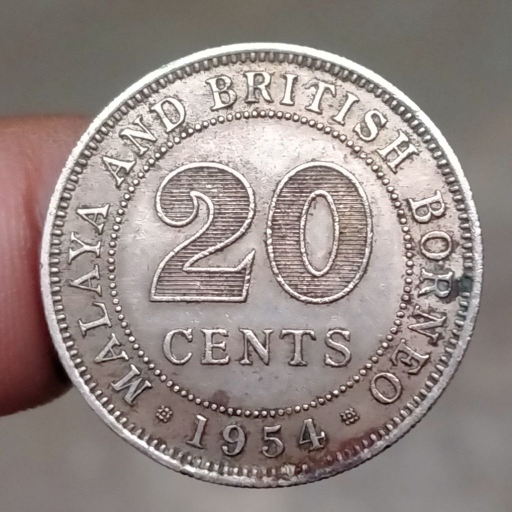 Koin Kuno Malaya and British Borneo 20 Cents tahun 1954