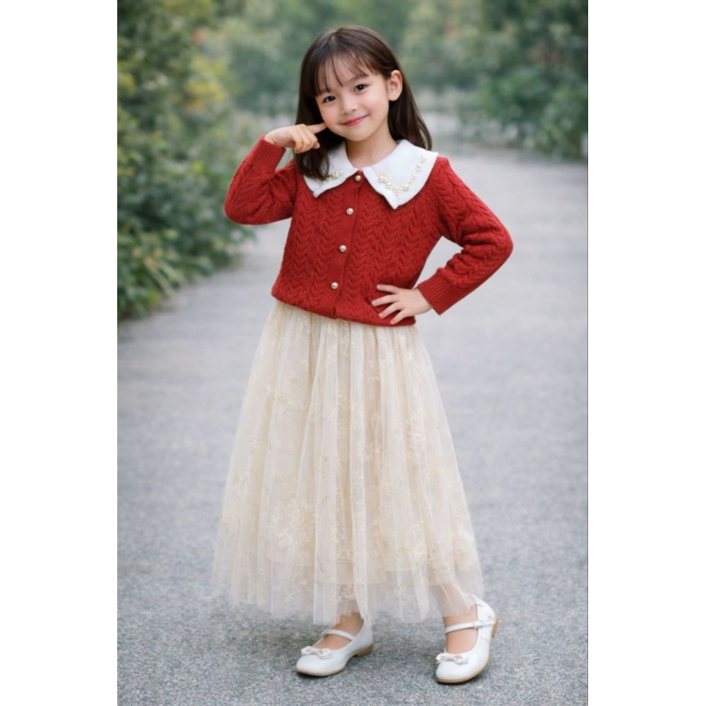 Setelan Anak Perempuan Rajut Kombinasi Rok Tutu Import Usia 4-7 Tahun
