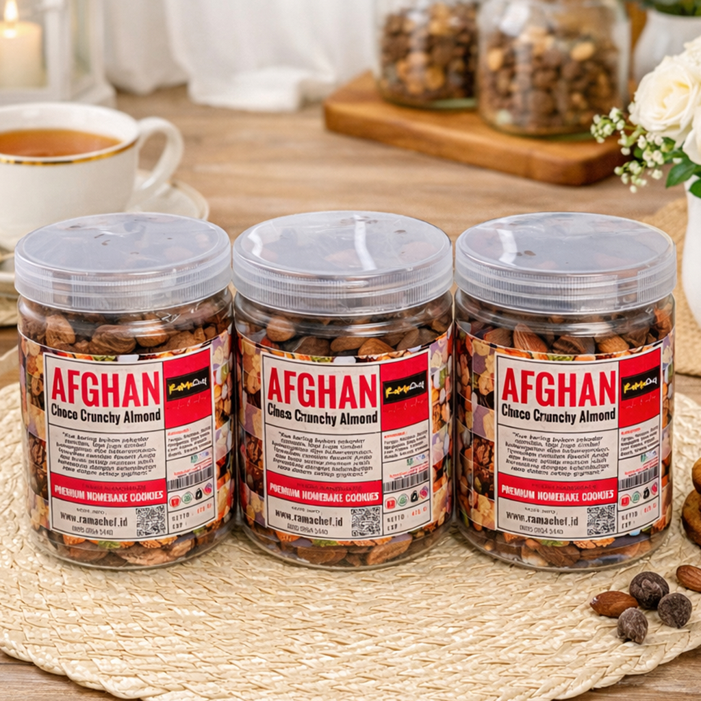 AFGHAN Cookies Crunchy Almond Cokelat Kacang Premium Butter  | Kue Kering Lebaran Spesial | Kemasan Jar 750ml & Hardtop 350gr by RaMaChef