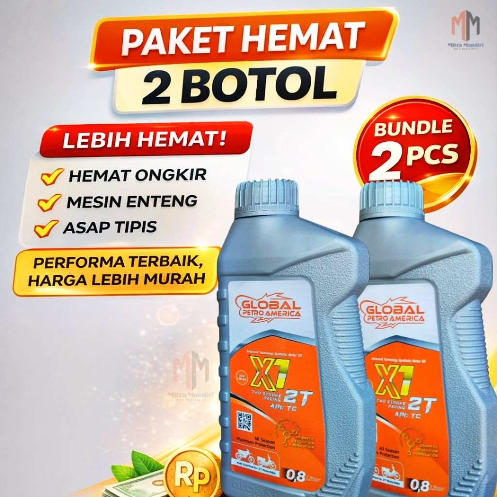 Paket 2 Botol Oli Samping GPA X1 2T Global Petro America ~ Low Smoke API TC