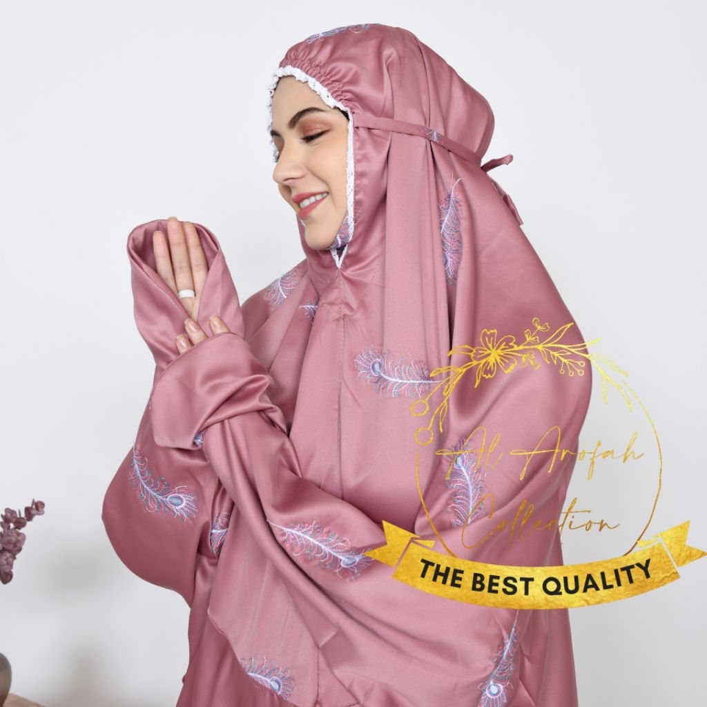 mukena terusan dewasa bordir bahan sutra pelpet lembut adem