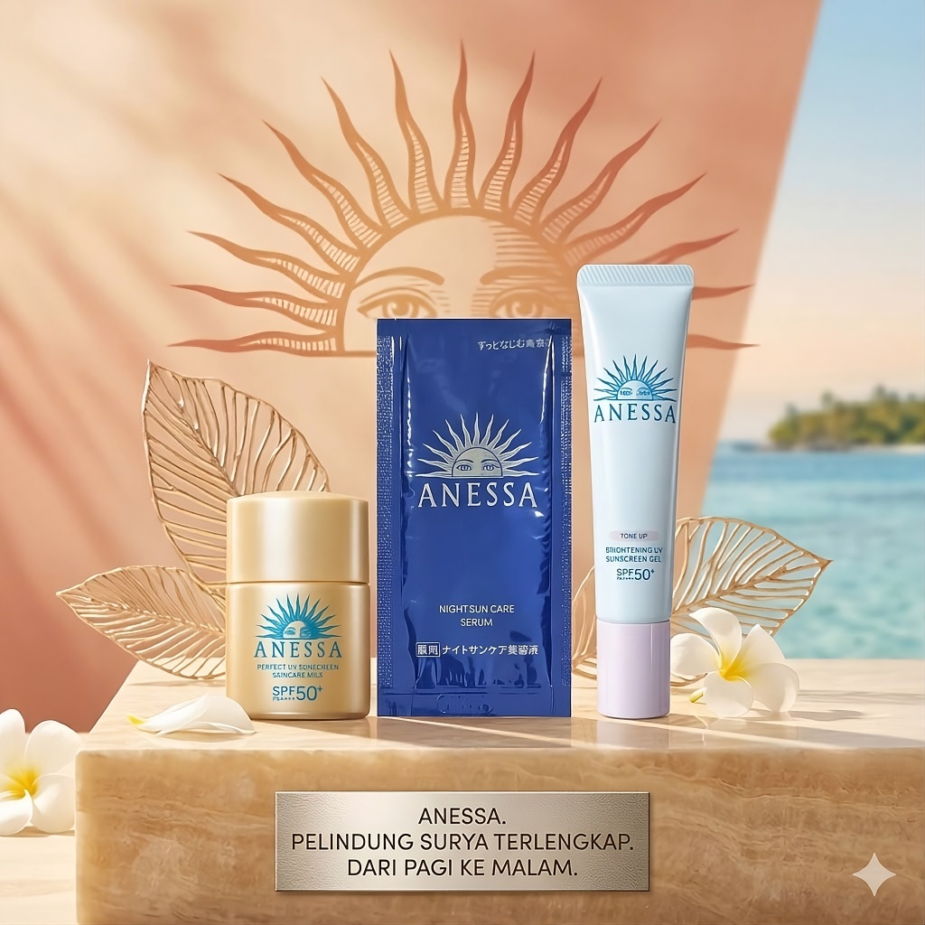 ANESSA Perfect UV Sunscreen Skincare MILK SPF50+ PA++++  12ml  / ANESSA NIGHT Suncare Serum 4ml / AN