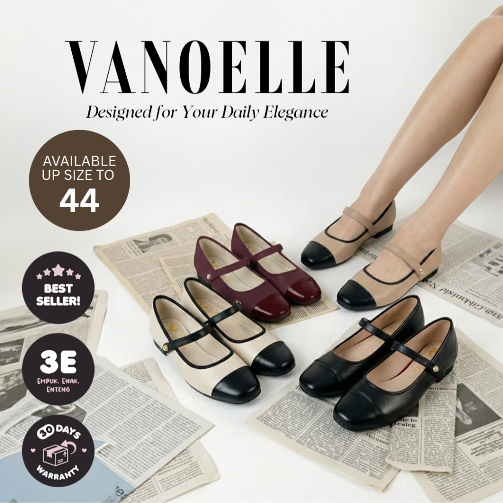 Alivelovearts x Nowela Regina (Kaki Lebar Friendly sz 36-44) Vanoelle Maryjane Flat Shoes Sepatu bal