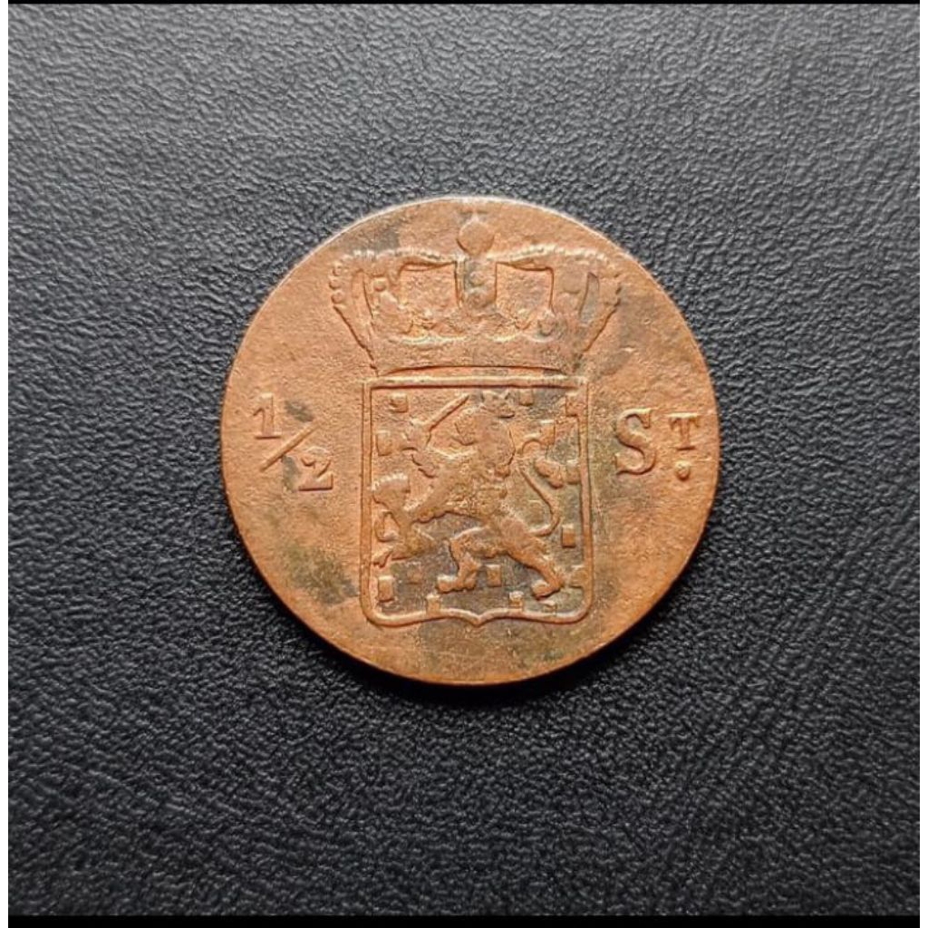 Koin 1/2 Stuiver Nederlands Indie Willem 1 Tahun 1826s Souvenir Koleksi Logam Coin Lama Bekas Antik 