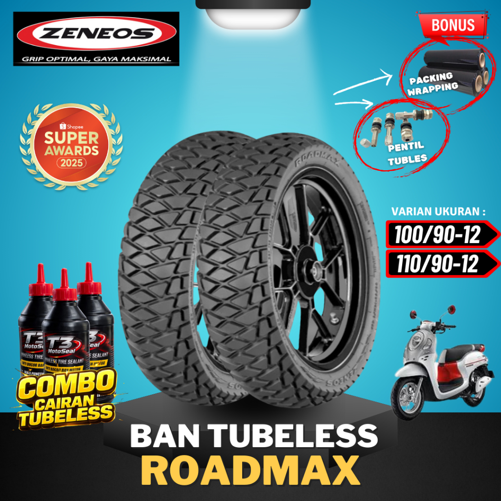 [SEPASANG MURAH] BAN ZENEOS ROADMAX ( 100/90-12 & 110/90-12 ) RING 12 / BAN TUBELESS ZENEOS RING 12 