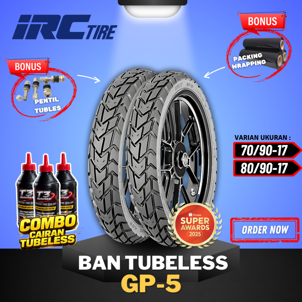 [READY COD] BAN IRC GP5 TUBELESS RING 17 ( 70/90-17 / 80/90-17 ) IRC RING 17 BAN MOTOR BEBEK / BAN G