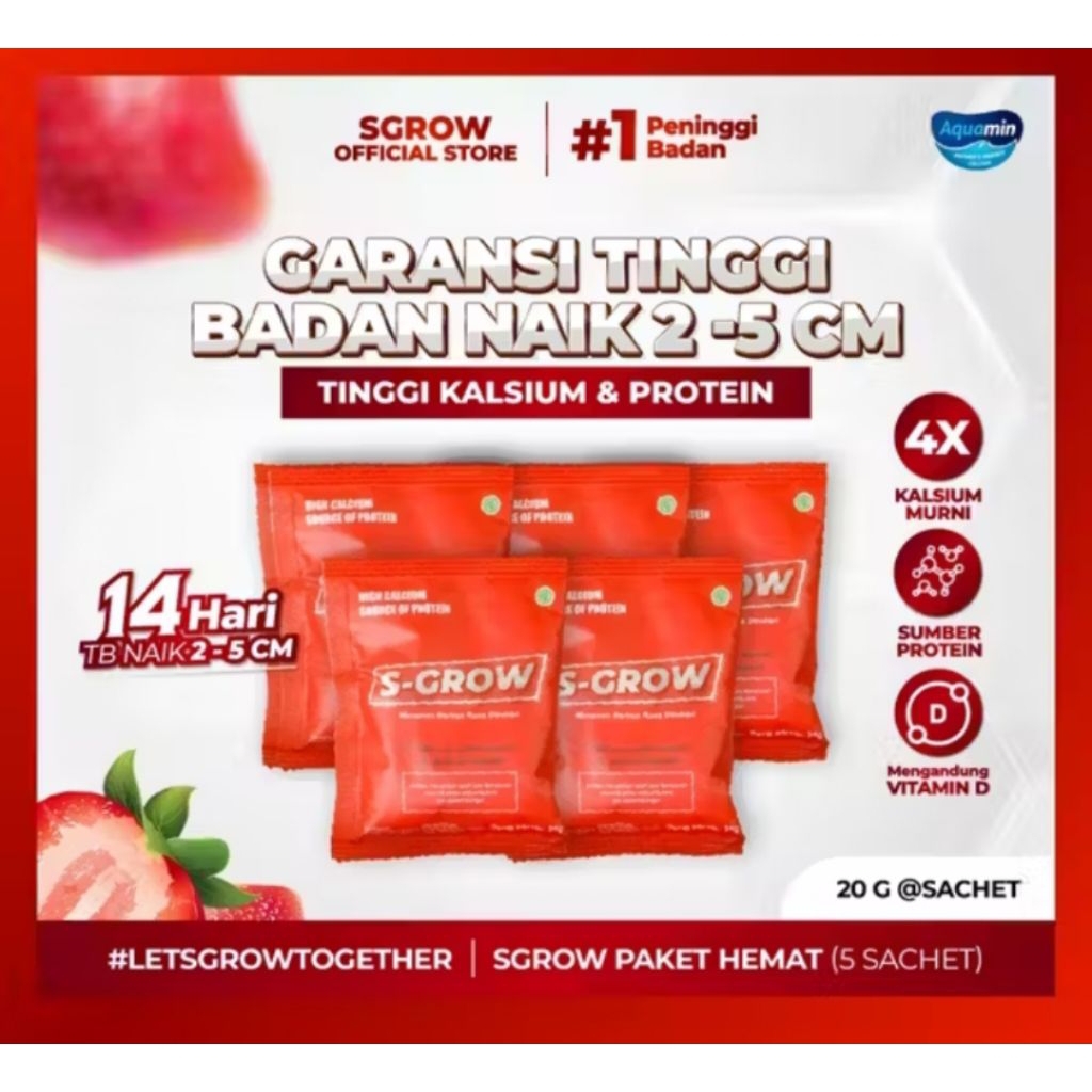 5 Sachet S-GROW Suplemen Peninggi Badan Susu S GROW High Calcium Asli Original Bpom
