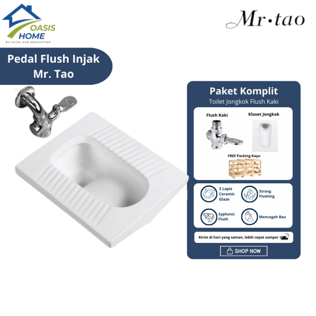 Kloset Jongkok Yang di Lengkapi Flush Katup Siram Pedal Kaki - Kloset Jongkok Flush Kaki Anti Bakter
