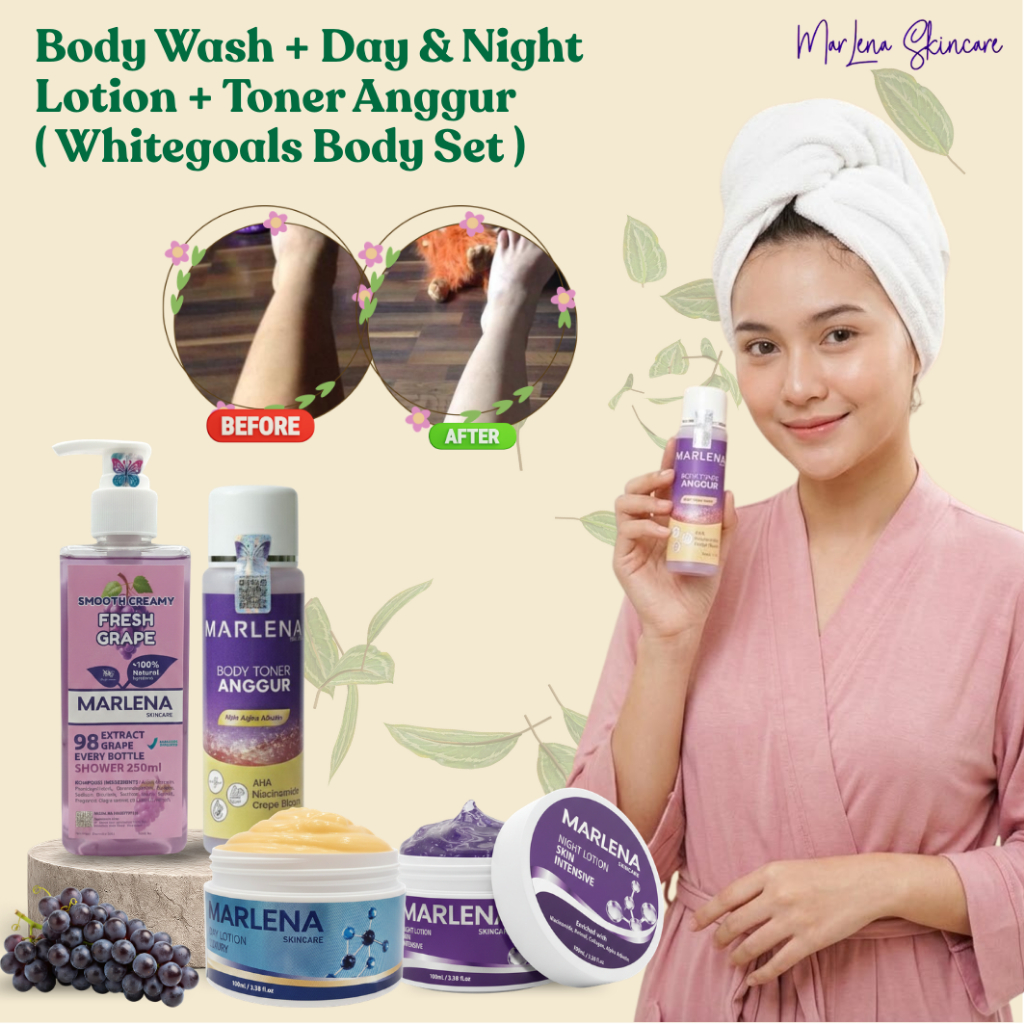 [ Whitegoals Brightening Marlena Body Set ] | Grape Soap Liquid + Body Toner Anggur non alchohol + B