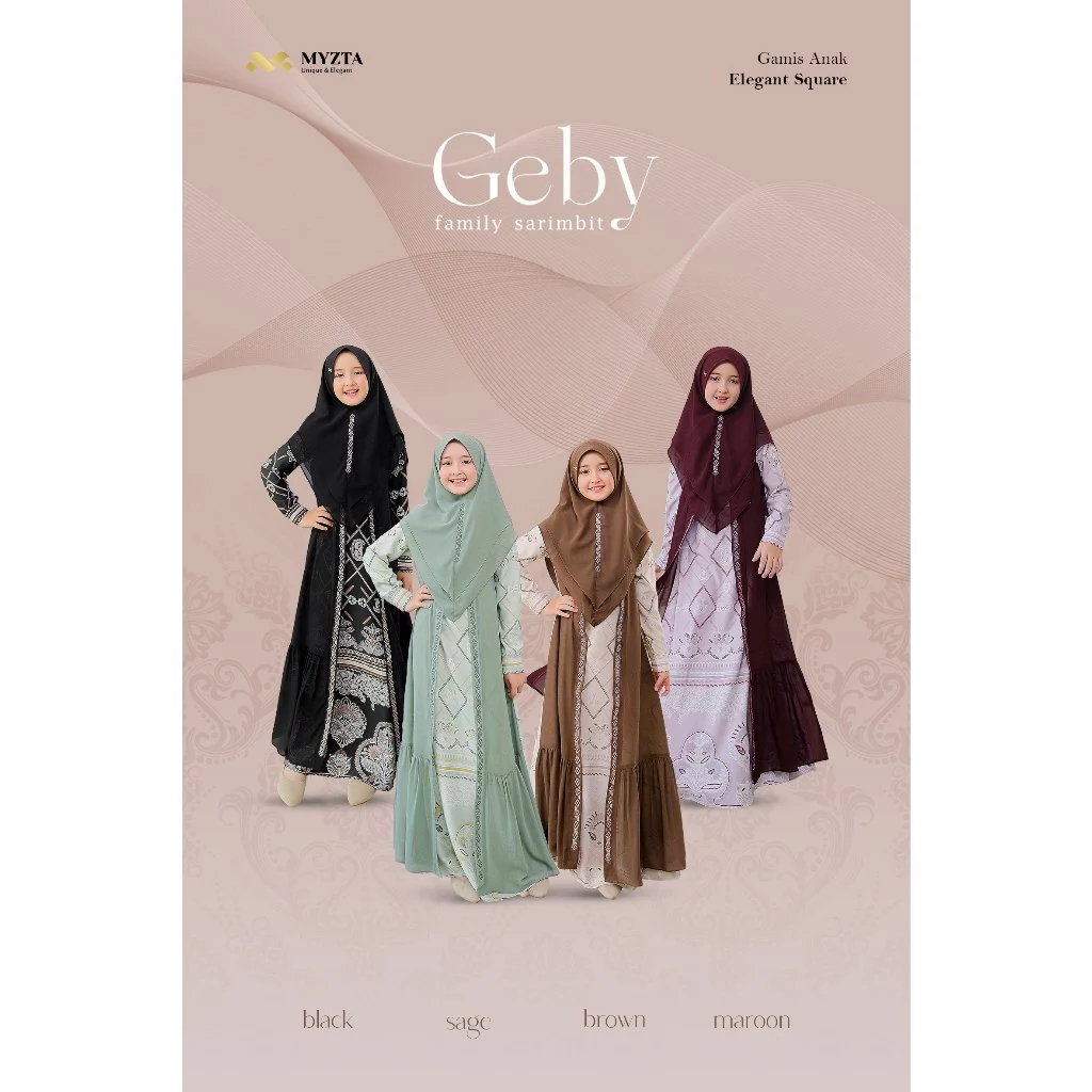 MYZTA Gamis Anak + Khimar Geby Sage Series | Sarimbit Elegan | Gamis Lebaran