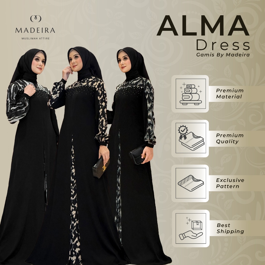 Gamis Hitam Premium Payet Elegan - Madeira -  Alma Dress