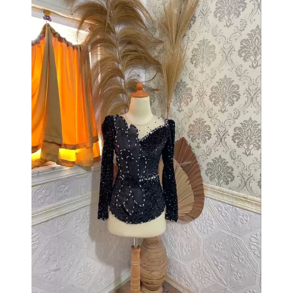 kebaya bludru squin bunga bunga size S-6XL ready