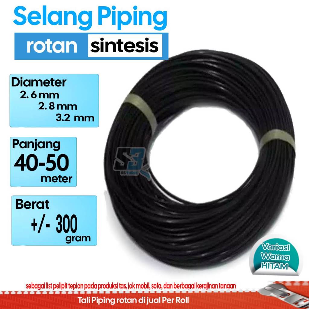 (PER ROLL) Tali Piping Rotan Sintetis Selang Plastik Sintesis 2,6mm 2,8mm 3,2mm Lentur Kuat untuk So