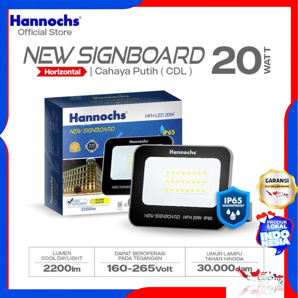 Hannochs Lampu Sorot 20W Cahaya Putih/Kuning LED Flood Light New Signboard Hannochs 20Watt