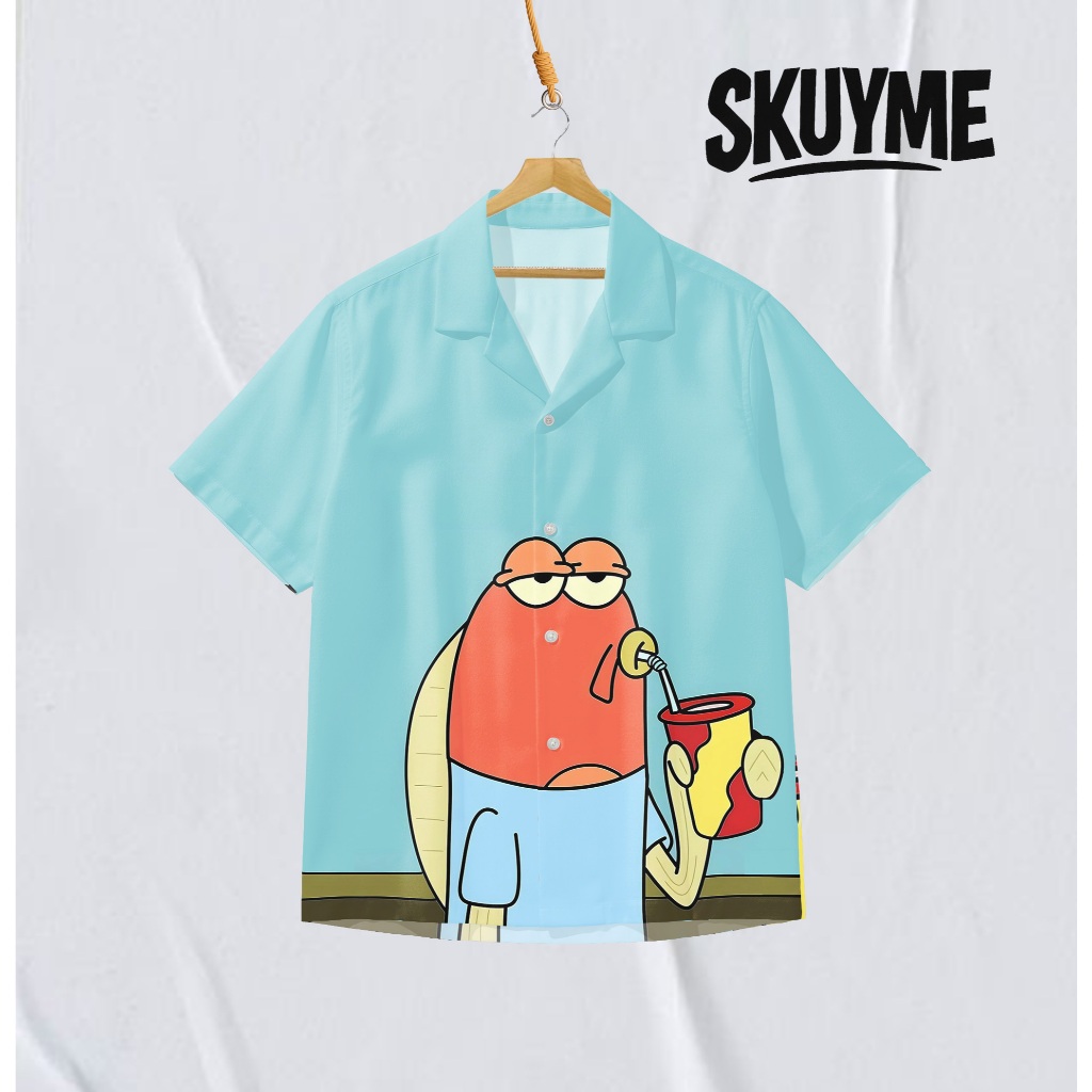 SKUY Kemeja Fullprint Pria Wanita Spongebob Blue Ocean Drink Edition fashion and beauty | SK-63A