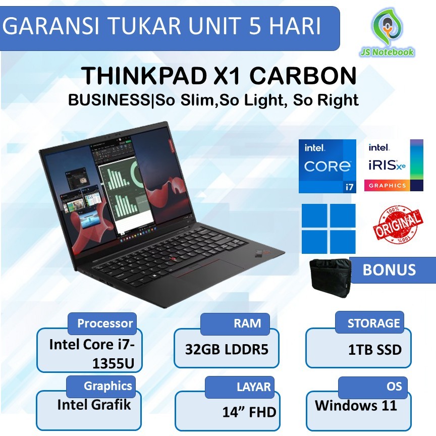 Lenovo Thinkpad X1 Carbon Gen 11 TOUCH  intel i7-1355 32GB 1TB SSD Win11 Pro