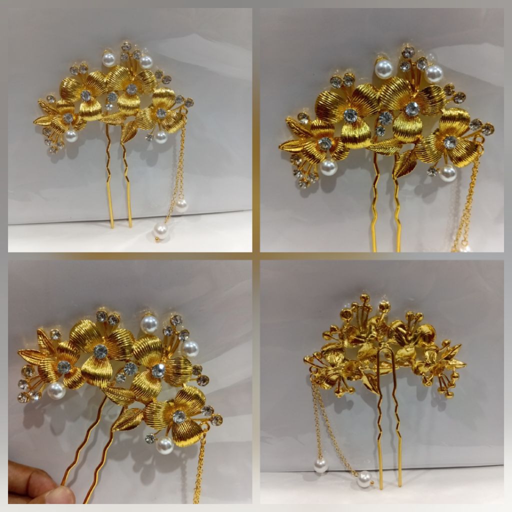 tusuk konde semanggi emas untuk sanggul / aksesoris sanggul / tusuk konde