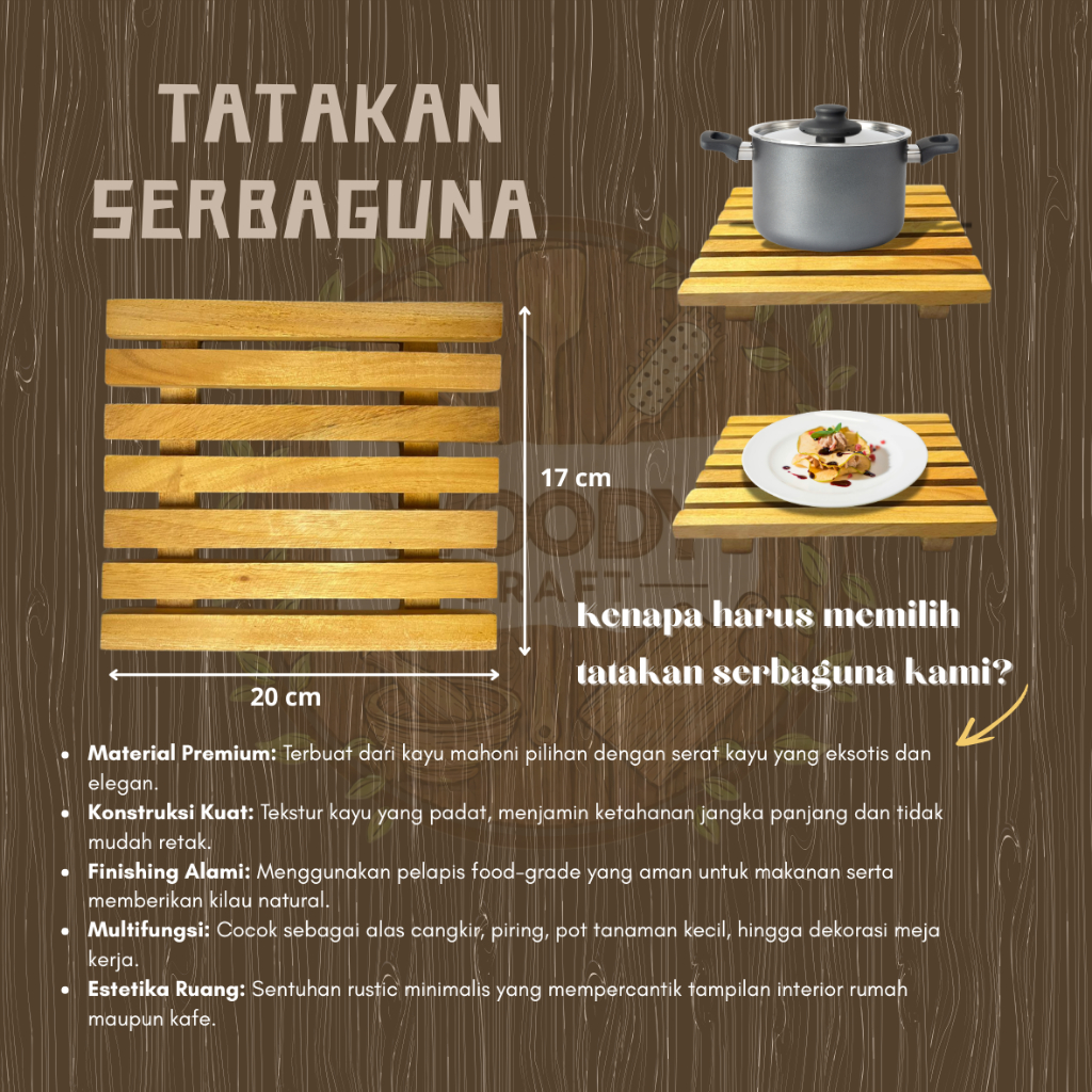 Tatakan Panci Piring Teko Teh Kayu Mahoni Premium Awet dan Kuat Tatakan Kayu Serbaguna