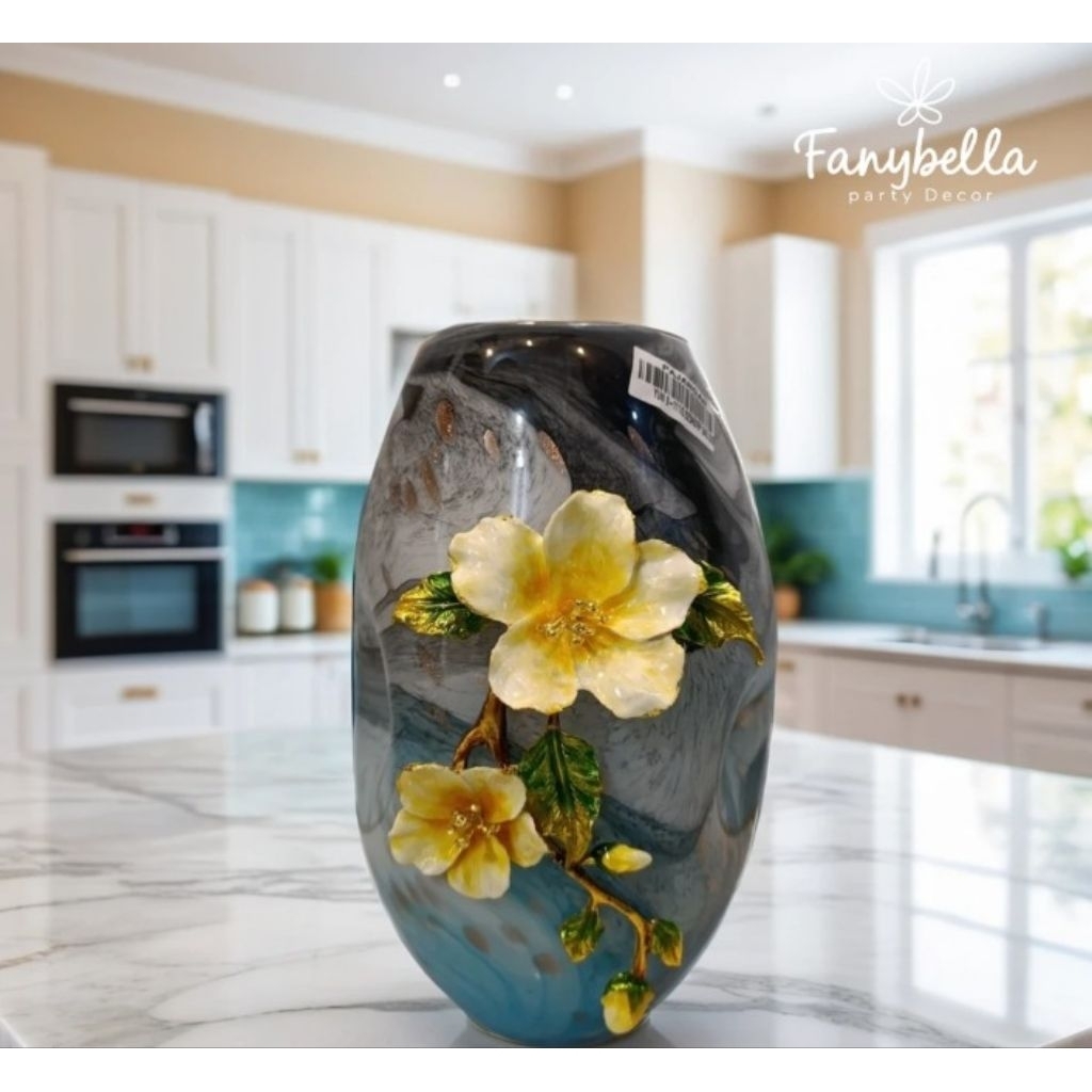 Vas Bunga Keramik Mewah Bunga Timbul