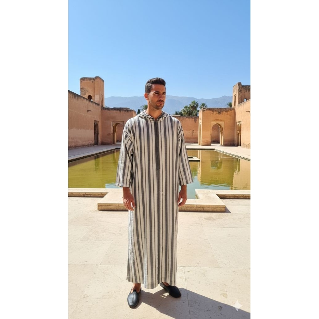 Djellaba.id Gamis Umroh Baju Muslim Jubah Sholat Hoodie Jalabah Kapucong Maroko Pria Katun Crinkle S