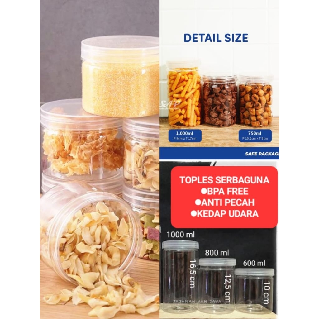 Toples Silinder Serbaguna Wadah Tempat Bening Transparan | Lodong Wadah tempat snack krupuk | Jar Wa
