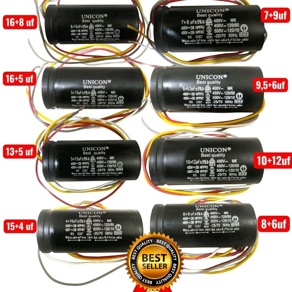 kapasitor mesin cuci 16+8 uf 16+5 uf 16+4uf 13+5uf 12+10uf 9,5+6uf 9+7 uf 8+6 uf kapasitor