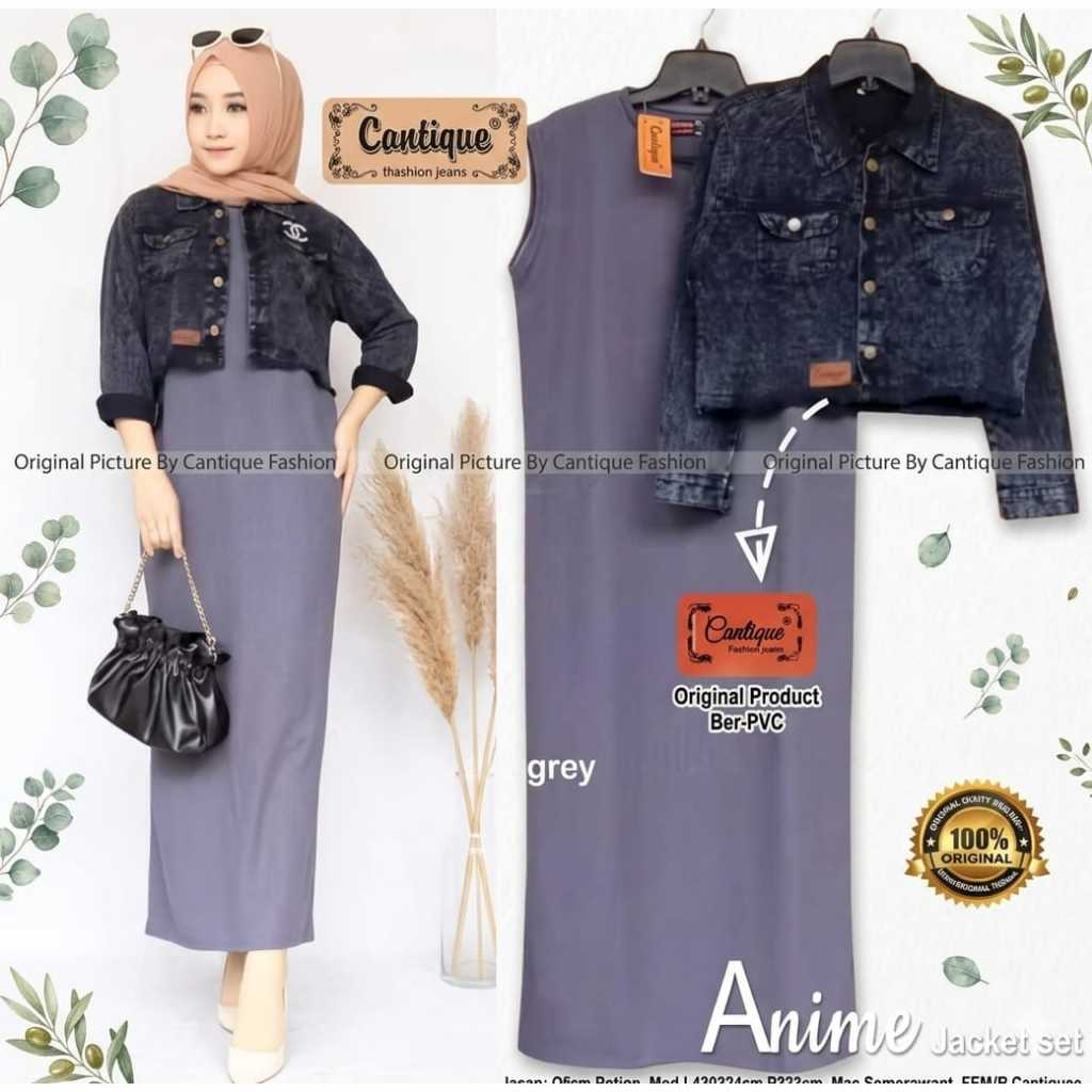 SETELAN JAKET JEANS CROP DAN DRES INNER ONE SET DRESS OUTER JEANS CROP