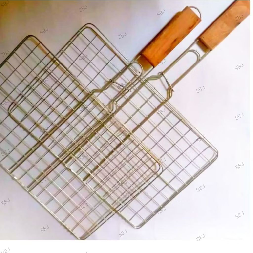 Panggangan Ikan Jumbo Jepit Stainless - Gagang Kayu, Anti Lengket, Mudah Dibersihkan