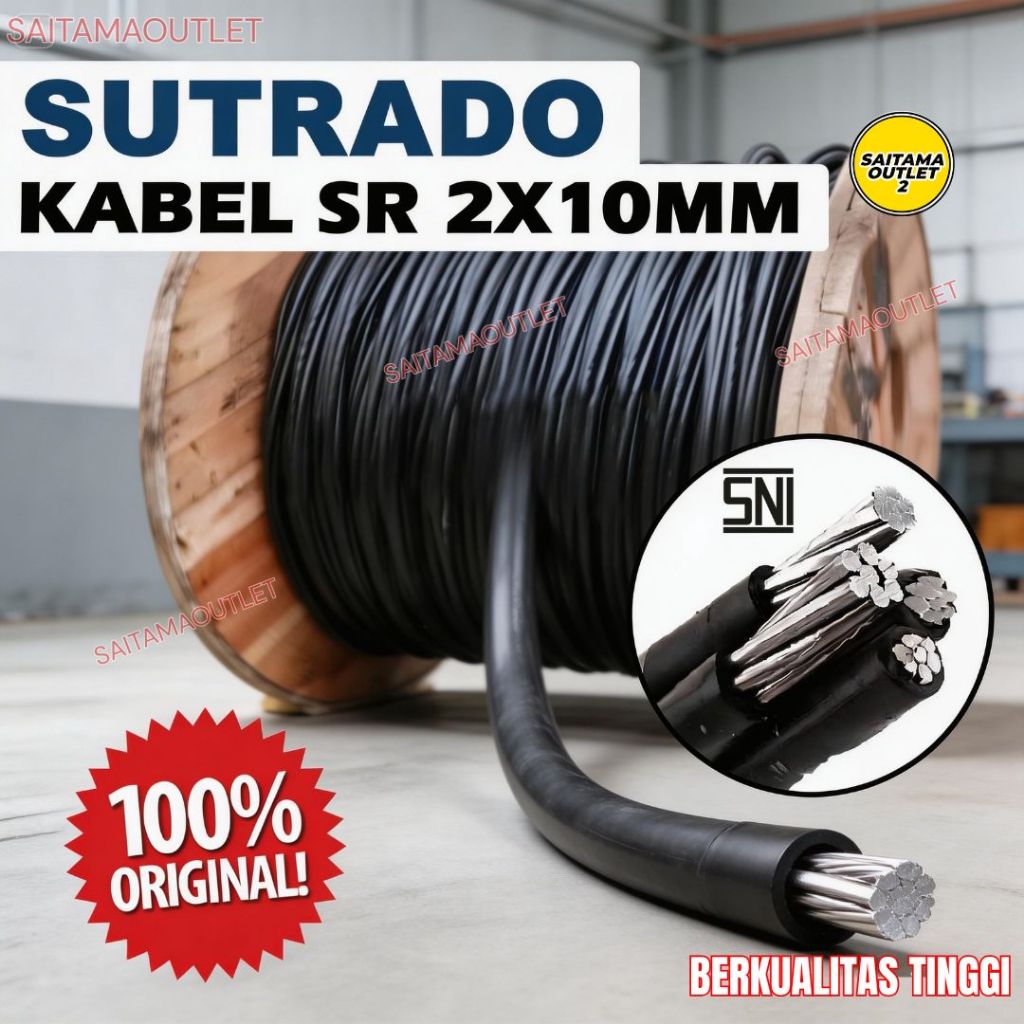 Kabel SR 2x10mm Sutradado Twisted Original SNI SPLN LMK Kabel PLN 2x10 mm Kabel Listrik PLN Twisted