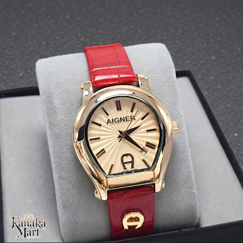 Jam Tangan Wanita Terbaru Aigner Tali Kulit Bahan Steel Analog Women Watches