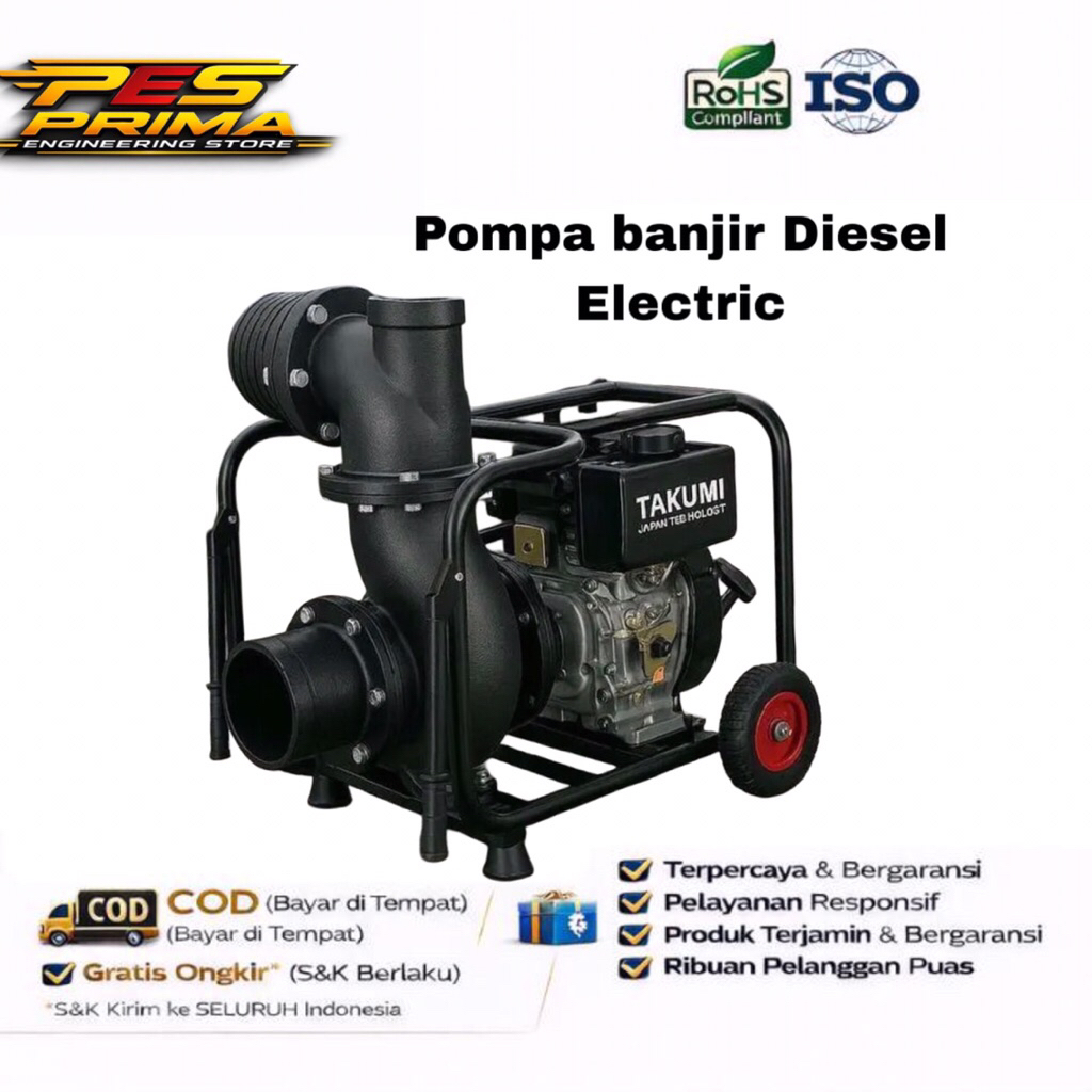 Pompa Alkon Diesel Irigasi TAKUMI JAPAN 6 Inch Alkon Diesel Elektrik Stater Pompa Banjir Air Sawah 6