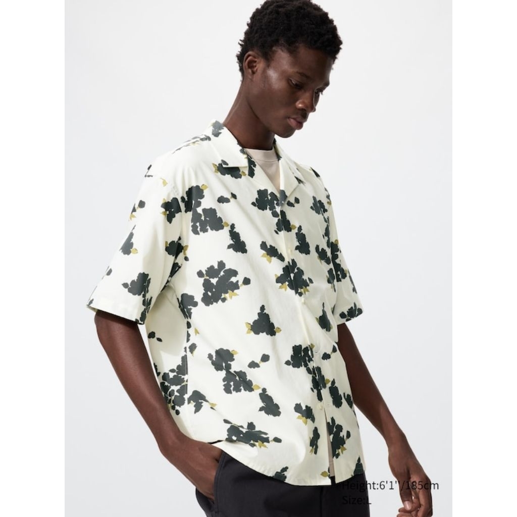 UNIQLO Kemeja Katun Modal Kerah Terbuka Lengan Pendek Motif ORIGINAL