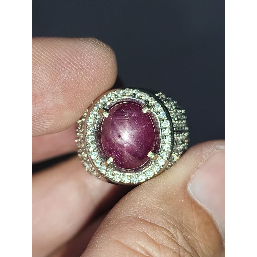 Batu Ruby Star 5.35 carat memo MRI ring perak top quality