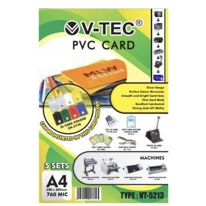 BAHAN PVC / ID CARD V-TECH A4 VT 5213 (5 Lembar)