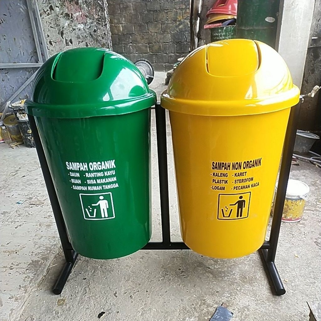 tempat sampah 2 pilah kapasitas 80 litter, tempat sampah fiberglass, tempat sampah 2in1, tempat samp