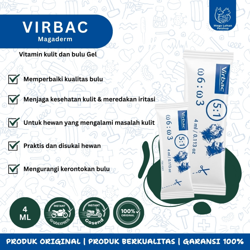 Virbac Megaderm 4ml – Suplemen Kulit & Bulu Anjing Kucing – Mengatasi Kulit Kering Rontok