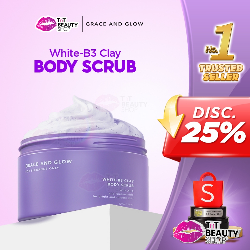 Grace and Glow White B3 Clay Body Scrub For Bright and Smooth Skin with AHA Niacinamide | TnT Beauty