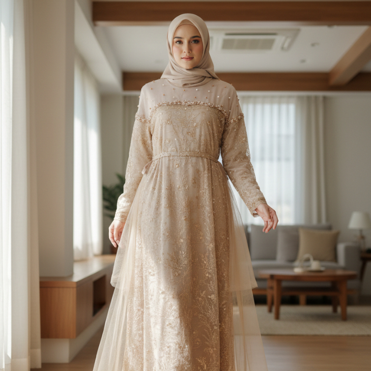 Gamis Satin Kombinasi Brokat