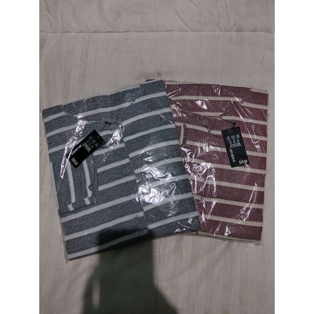 TAKE ALL 2 PCS Cardigan rajut crop waffle motif salur wanita warna dusty pink/misty abu2 grey