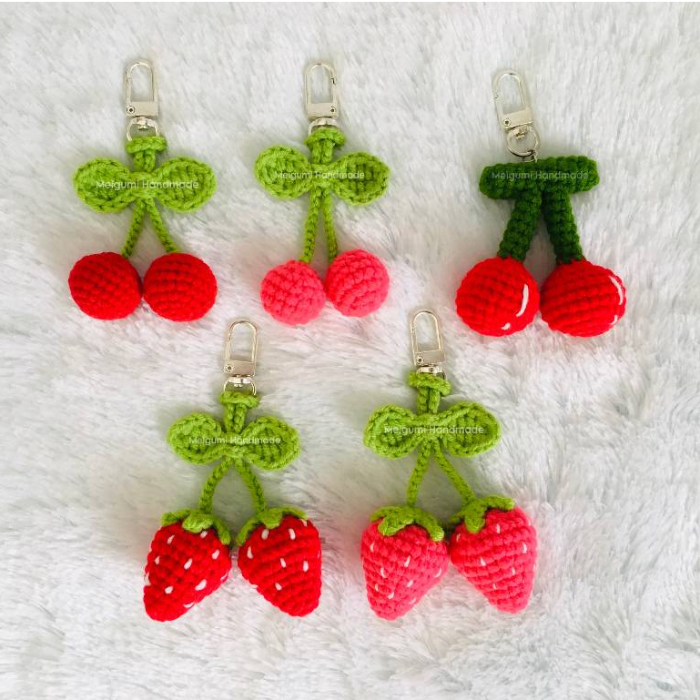 [Ready Stock] Boneka Rajut Buah / Amigurumi Buah / Gantungan Rajut Buah Strawberry, Cherry, Orange, 