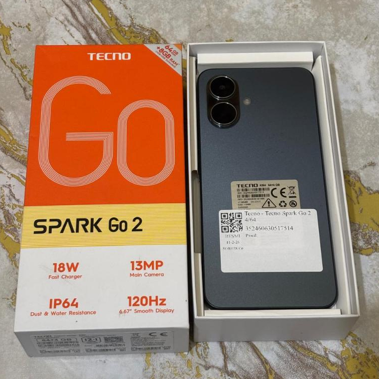 TECNO SPARK GO 2 4/64GB SECOND FULLSET GARANSI