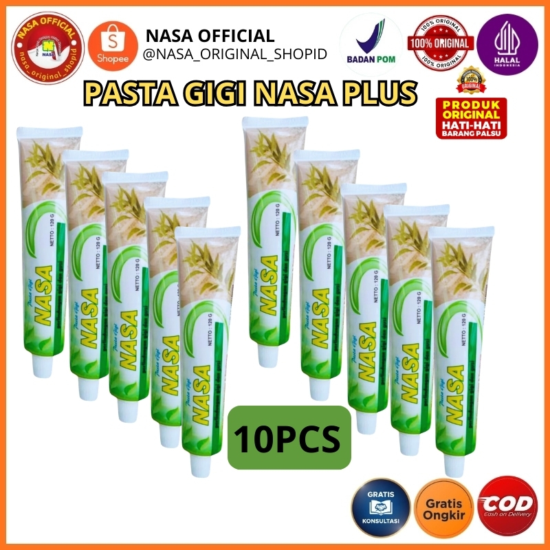 10 PCS Pasta Gigi NASA Plus Garam Himalaya | Penghilang Plak Pemutih Gigi Herbal BPOM Halal