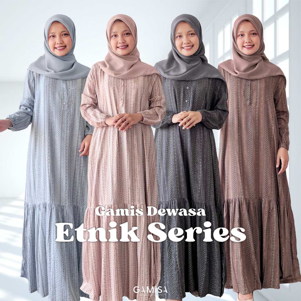 Gamis Dewasa Motif Adena Etnik Series By Gamisa.Id - Bahan Rayon Viscose Gamis Adem Nyaman Bisa COD