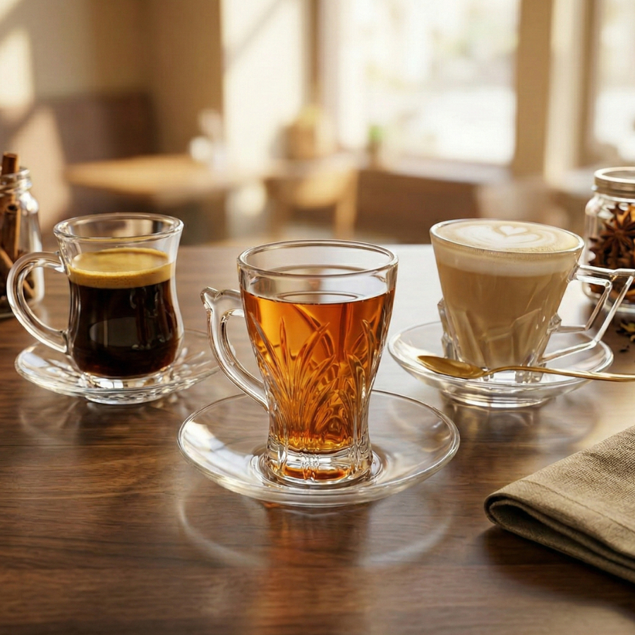 Gelas Kaca Kristal Aesthetic, Cangkir Mug Kopi Teh Nordic Vintage Cafe Style, cangkir estetik set ta